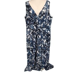 Chaps Dress Womens 24W Blue White Flioral Batik Summer Paisley Maxi Comfort